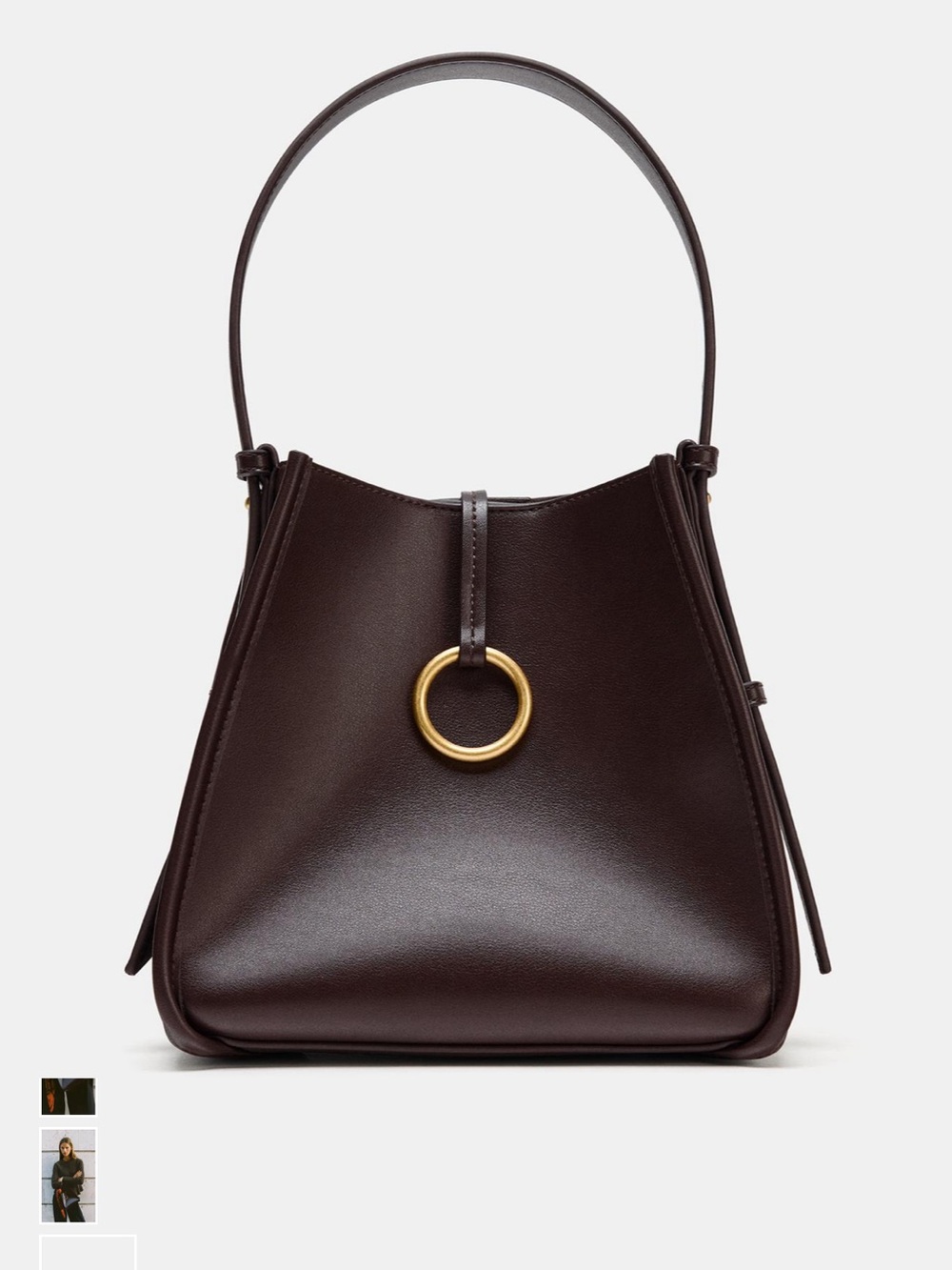 Zara Dark Brown Shoulder Bag with Gold Ring Accent